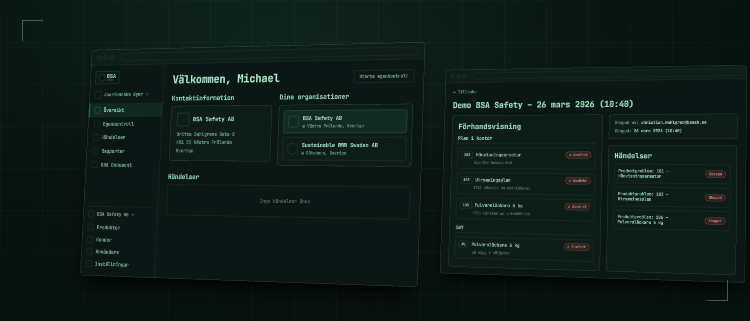 Screenshots of BSA AB's fire safety portal
