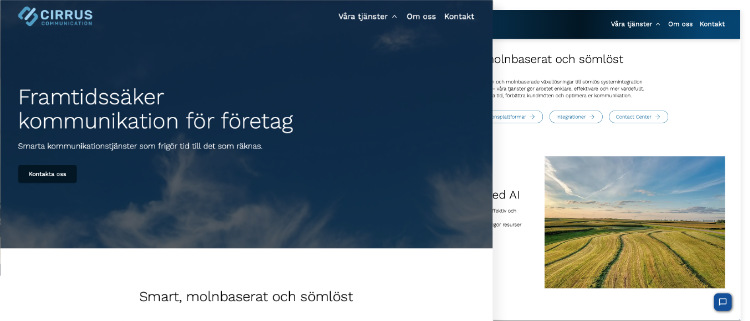 Skärmdumpar av Cirrus Com hemsidan