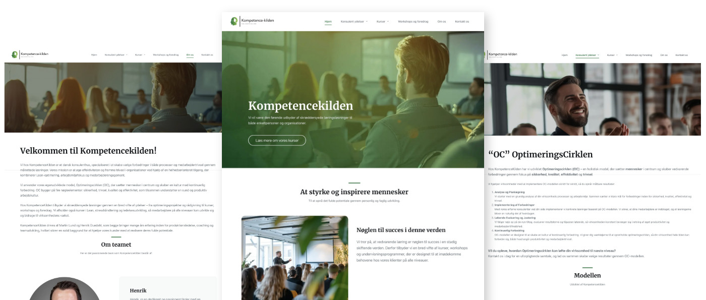 Mockup/skärmdumpar som visar Kompetencekildens webbplats